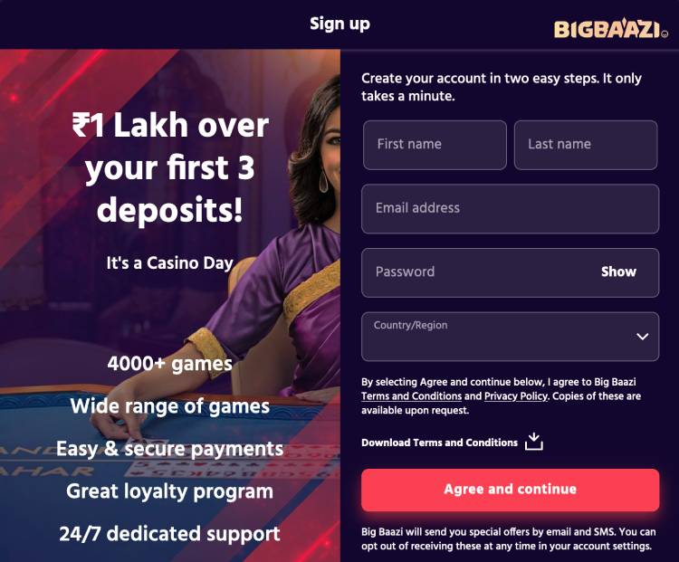 Registration at Big Baazi online casino